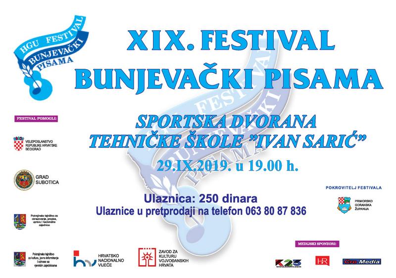 najava XIX Festival bunjevački pisama plakat